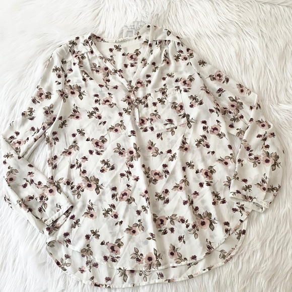 Pleione Tops - Pleione White Floral Blouse